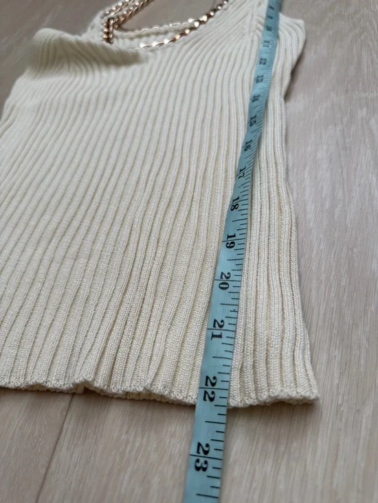 Cream Ribbed Tank with Gold Chain Accent - Picture 5 of 6